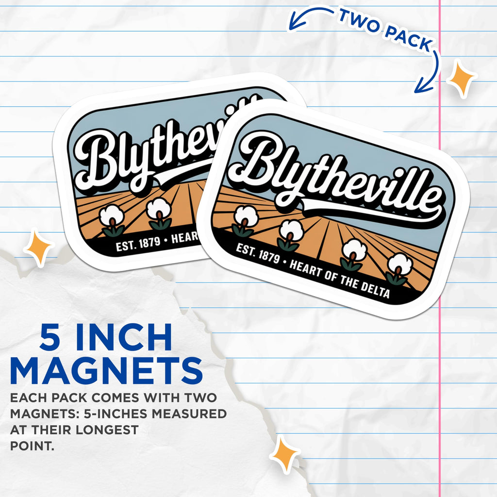 (2 Pack) Blytheville Arkansas Magnets - Heart of Delta Souvenir - Fridge Magnets - 5" On Longest Side - Premium Magnet - for Cars, Refrigerators, Toolboxes, Lockers - Made in USA - MAG17467