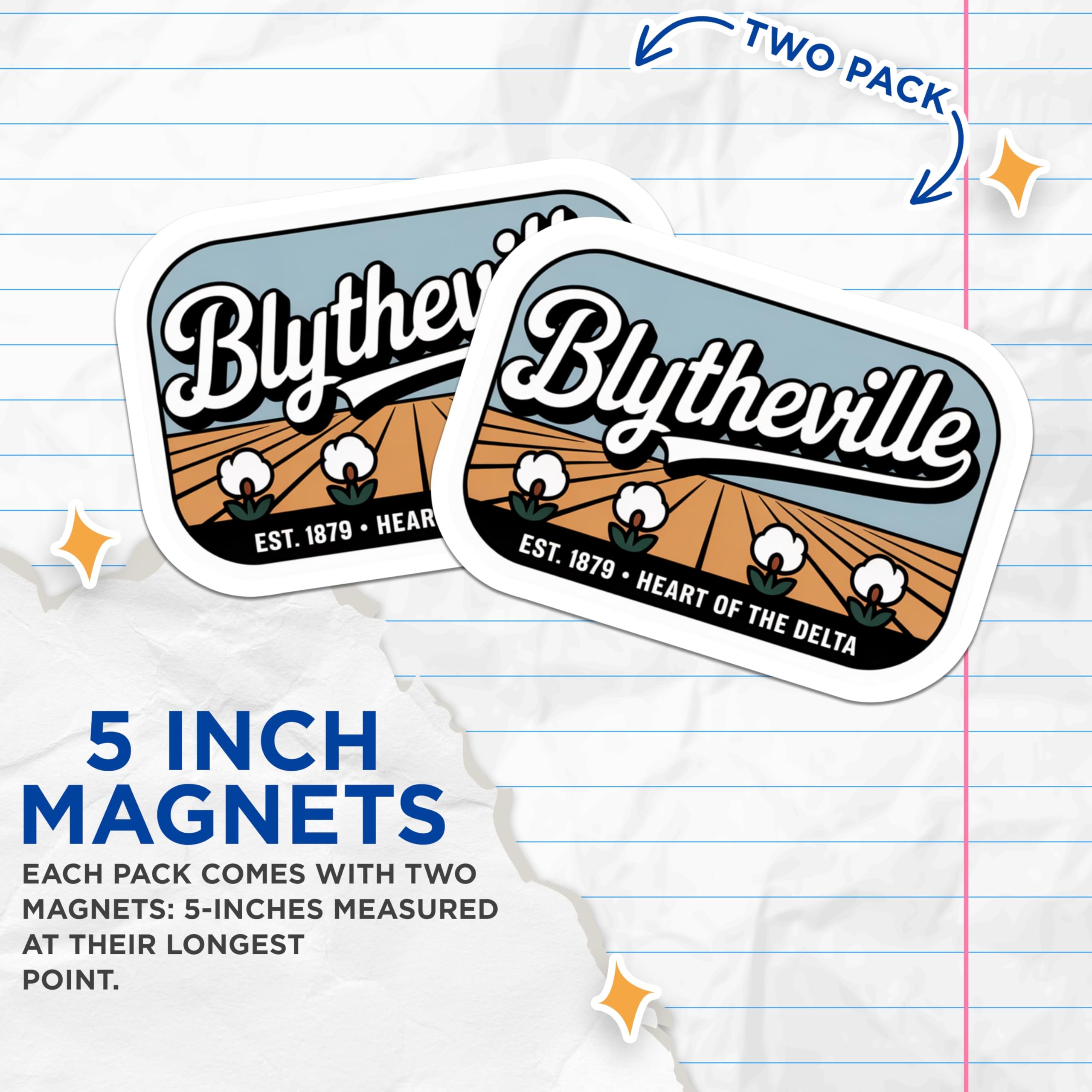 (2 Pack) Blytheville Arkansas Magnets - Heart of Delta Souvenir - Fridge Magnets - 5" On Longest Side - Premium Magnet - for Cars, Refrigerators, Toolboxes, Lockers - Made in USA - MAG17467