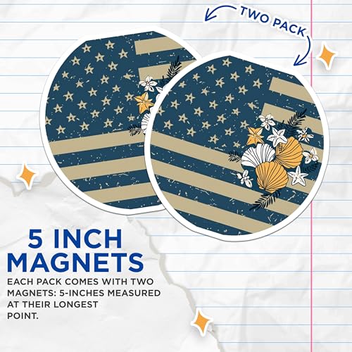 (2 Pack) American Flag Magnets Magnets - Floral Sea Shell Design - Patriotic USA Decor for Home Office or Car - 5" On Longest Side - Made in USA - Sticks to Refrigerators & Metal Surfaces - MAG8992