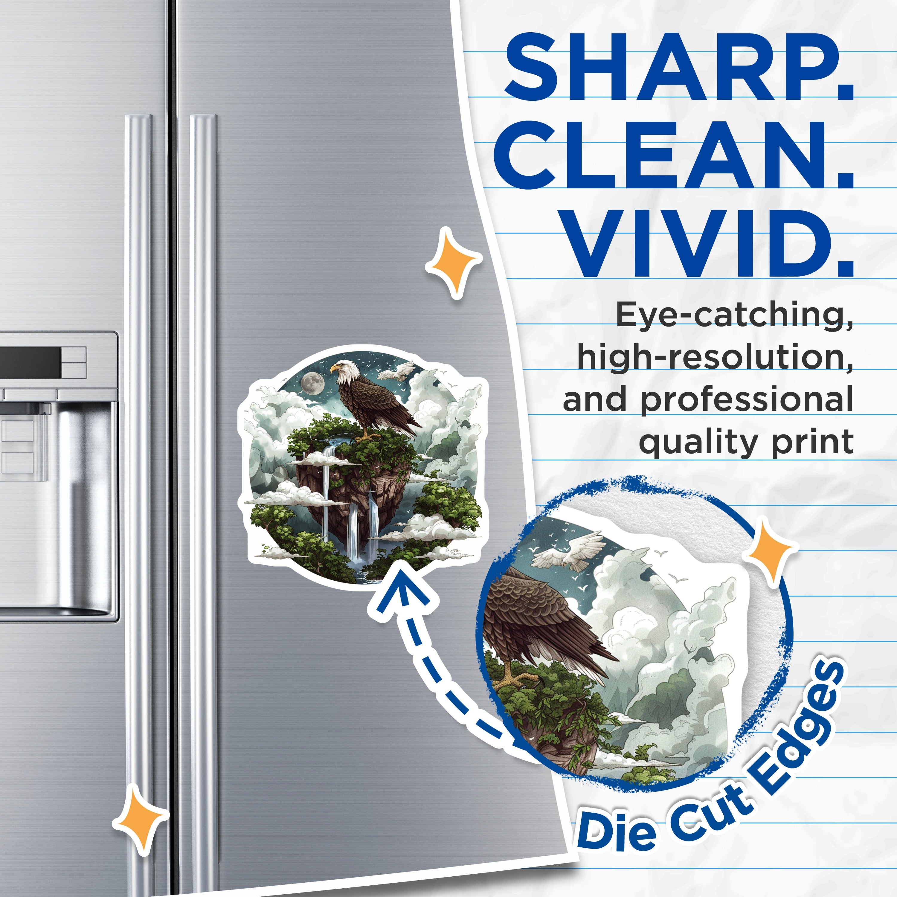(2 Pack) Bald Eagle Magnets - Majestic Wildlife Art - Floating Island Fantasy Decor - Naturecore Scene - 5 Inches On Longest Side - Thick Durable Magnet - Made in USA - MAG36596
