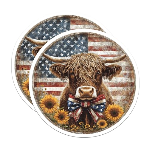 (2 Pack) Patriotic Sunflowers Magnet - Rustic Animal - USA Farmhouse Decor - 5" On Longest Side - Sticks to Smooth Flat Surfaces - Made in USA - MAG10043