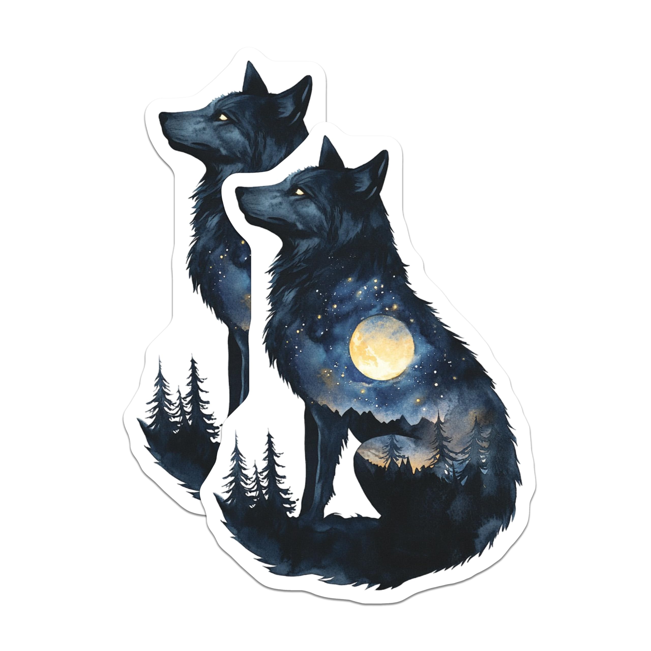 (2 Pack) Wolf Scene Magnets - Celestial Wolf Art - Nature Magnets - 5" On Longest Side - Premium Magnet - for Cars, Refrigerators, Toolboxes, Lockers - Made in USA - MAG14368