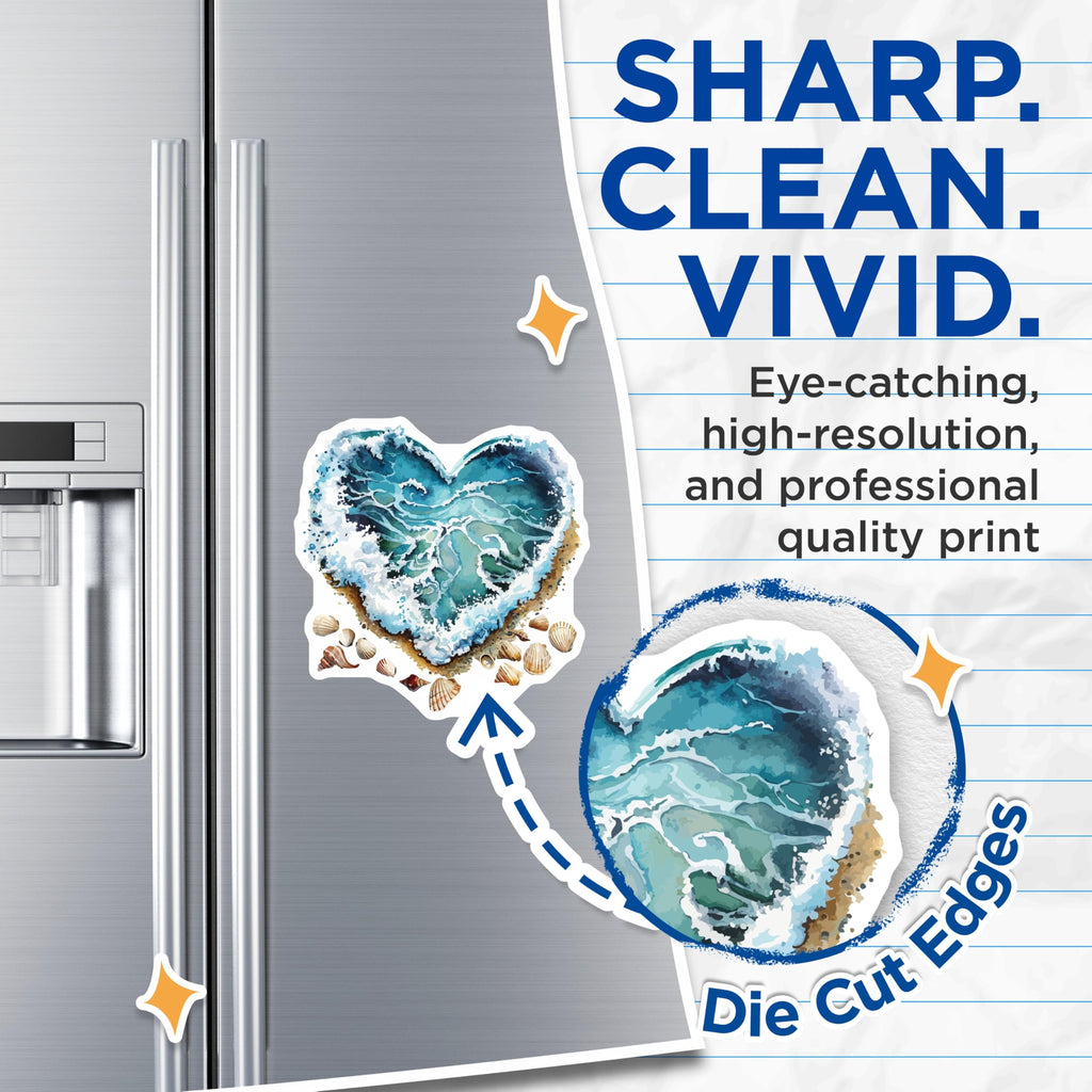 (2 Pack) Ocean Wave Heart Magnets - Coastal Beach Decor - Seashell Refrigerator Magnets - 5 Inches On Longest Side - Thick Durable Magnet - Made in USA - MAG19617