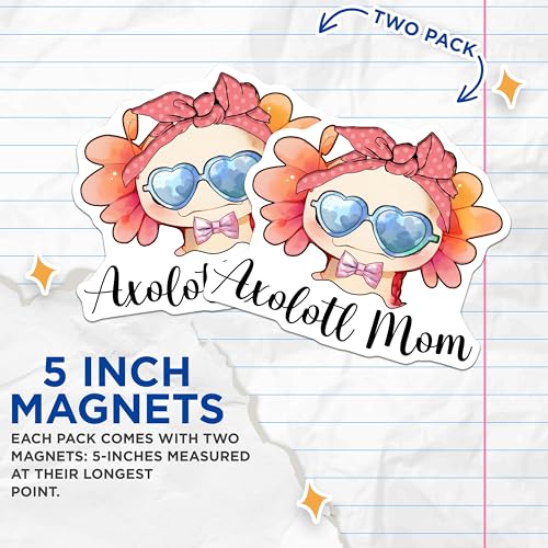 (2 Pack) Axolotl Mom Magnets - 5" On Longest Side - for Cars, Fridges, Toolboxes - Made in USA - MAG7783