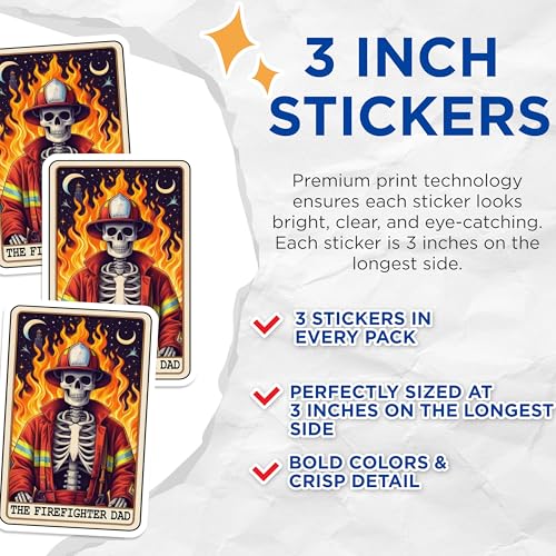 (3 Pack) Firefighter Dad Decals - Skeleton Decals - Firefighter Lover - 3 Inches On Longest Side - Easy Peel & Apply - Made in USA - 3MCS4175