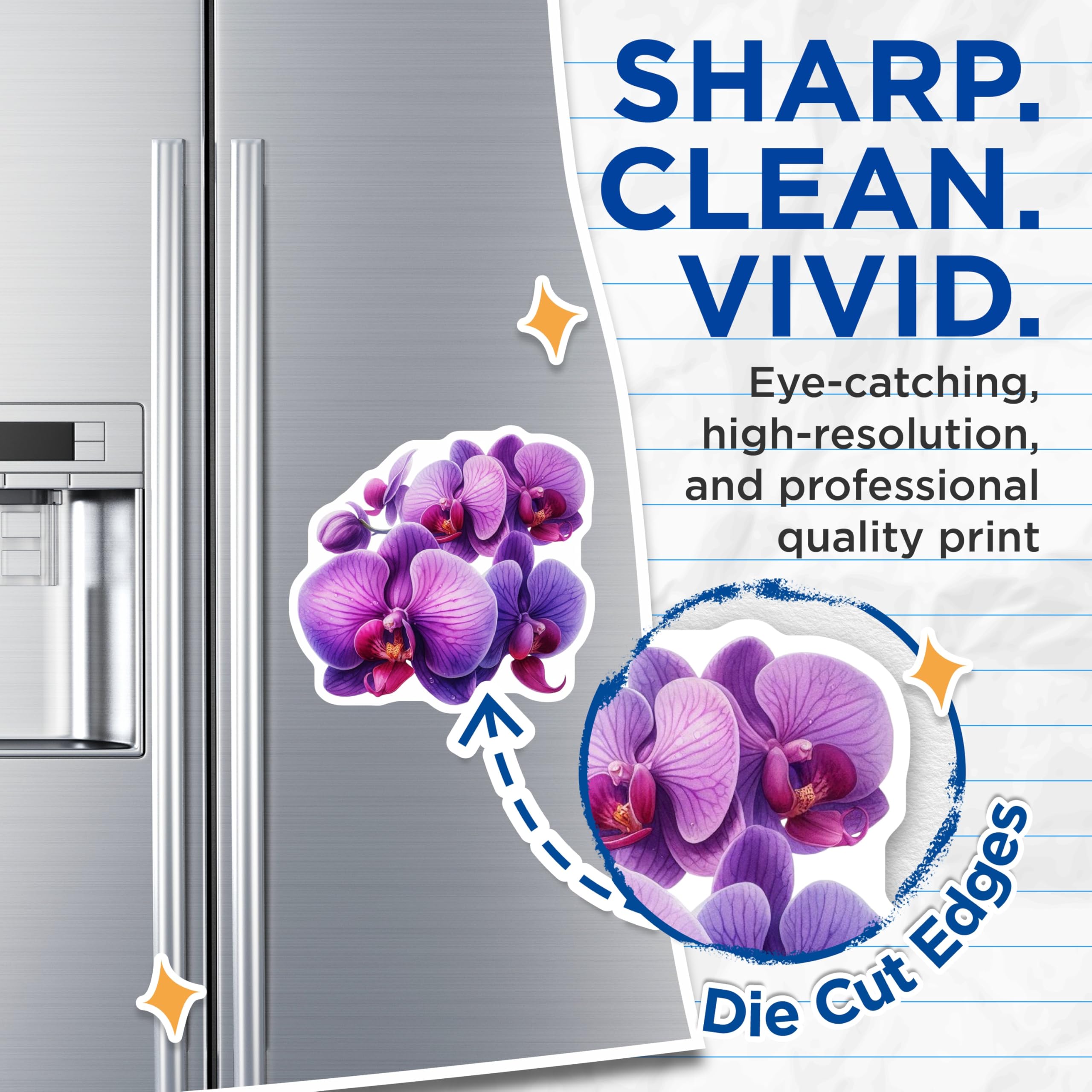(2 Pack) Purple Orchid Magnets - Vibrant Floral Refrigerator Decor - Exotic Botanical Home Kitchen Locker Magnets - 5 Inches On Longest Side - Thick Durable Magnet - Made in USA - MAG20886