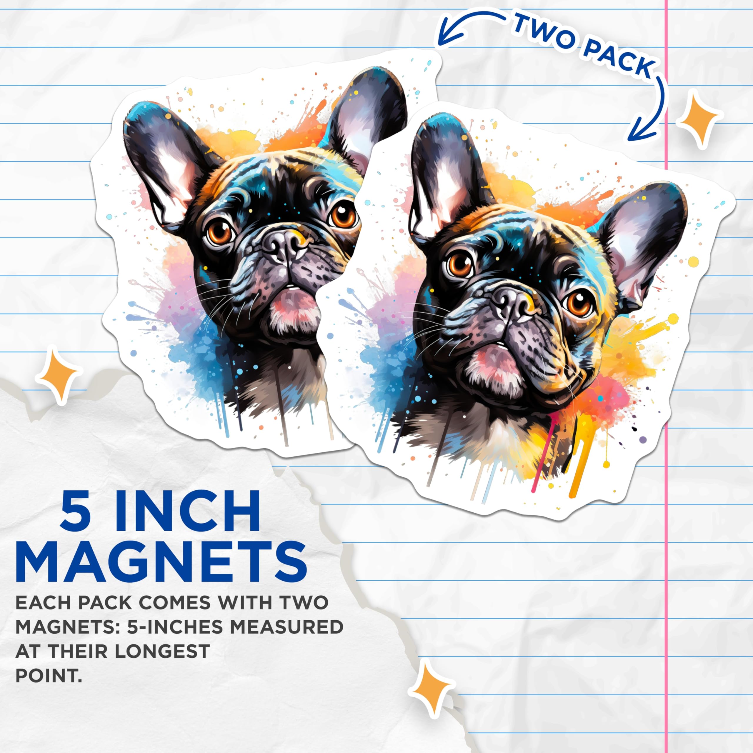 (2 Pack) French Bulldog Magnets - Watercolor Frenchie Art - Dog Lover Decor - Pet Owner Present - 5 Inches On Longest Side - Thick Durable Magnet - Made in USA - MAG30982