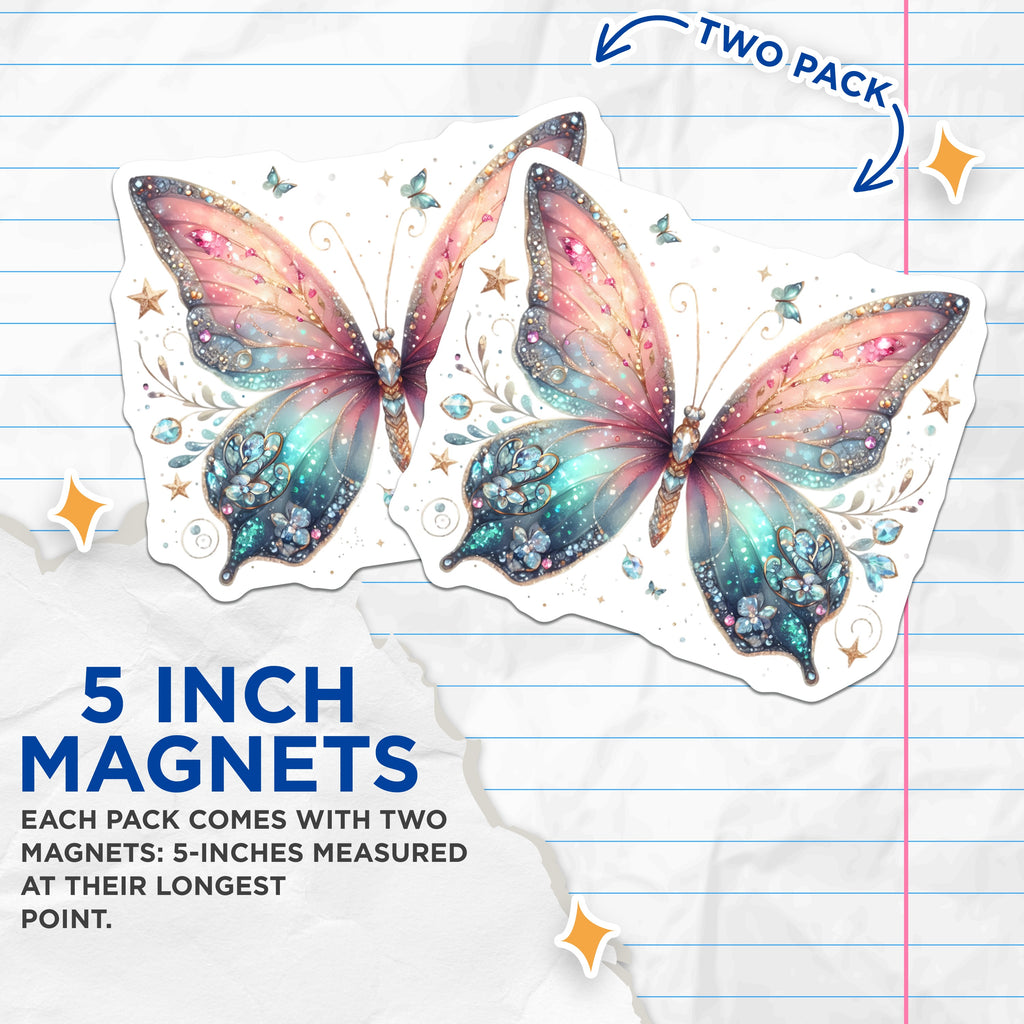 (2 Pack) Ethereal Butterfly Magnets - Pastel Fairy Aesthetic - Whimsical Dreamcore Decor - 5 Inches On Longest Side - Thick Durable Magnet - Made in USA - MAG37038