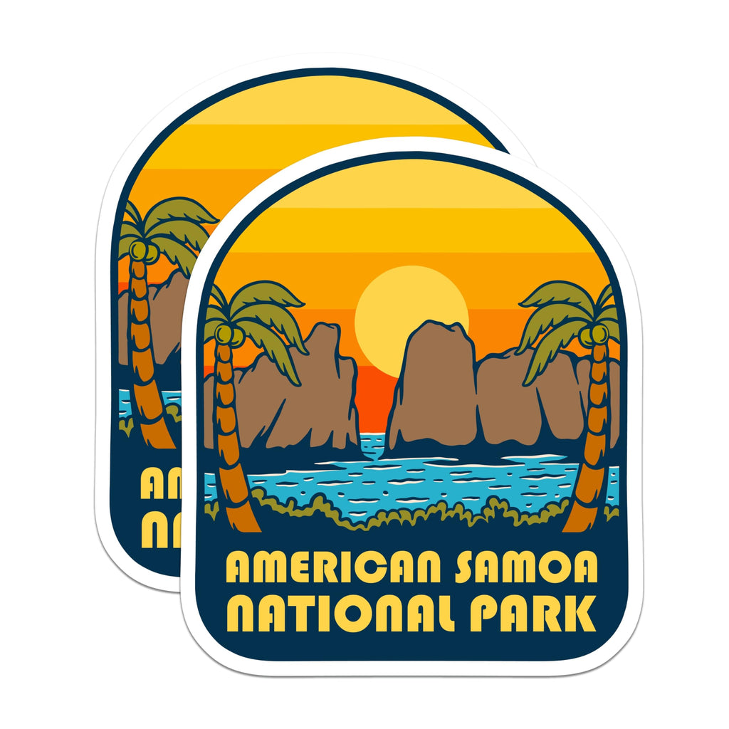 (2 Pack) American Samoa Magnets - National Park Souvenir - Retro Sunset Landscape - 5" On Longest Side - Premium Magnet - for Cars, Refrigerators, Toolboxes, Lockers - Made in USA - MAG18598