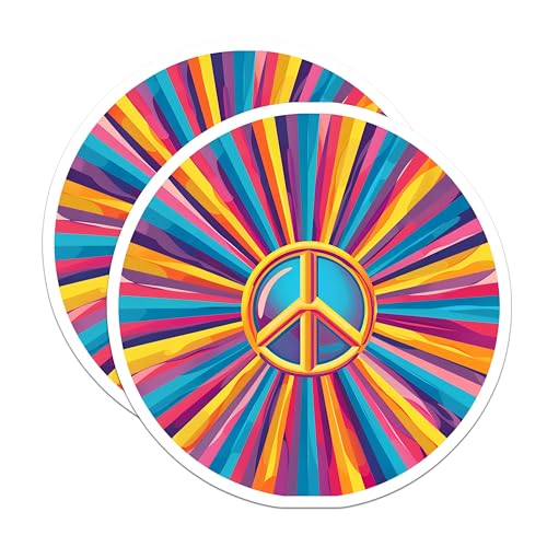 (2 Pack) Colorful Peace Sign Stickers - Retro Hippie Sticker - Vibrant Peace Symbol Decal - 5" On Longest Side - Sticks to Smooth Flat Surfaces - Made in USA - BMCS8870