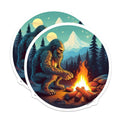 (2 Pack) Bigfoot Magnets - Sasquatch Campfire Scene - Cryptid Forest Art - 5 Inches On Longest Side - Thick Durable Magnet - Made in USA - MAG22834
