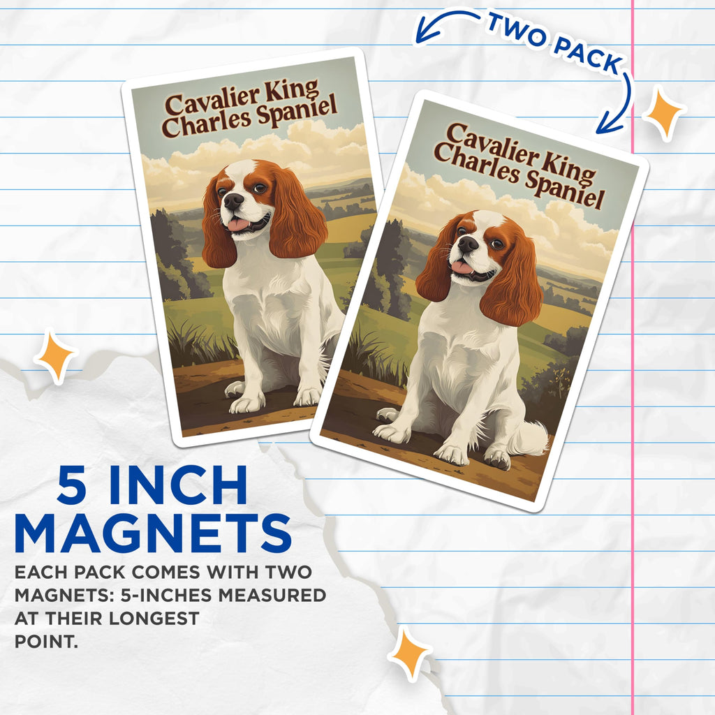 (2 Pack) Cavalier King Charles Spaniel Magnets - Blenheim Dog Owner Decor - Pet Portrait Art - Kennel Club Magnet - 5 Inches On Longest Side - Thick Durable Magnet - Made in USA - MAG21698