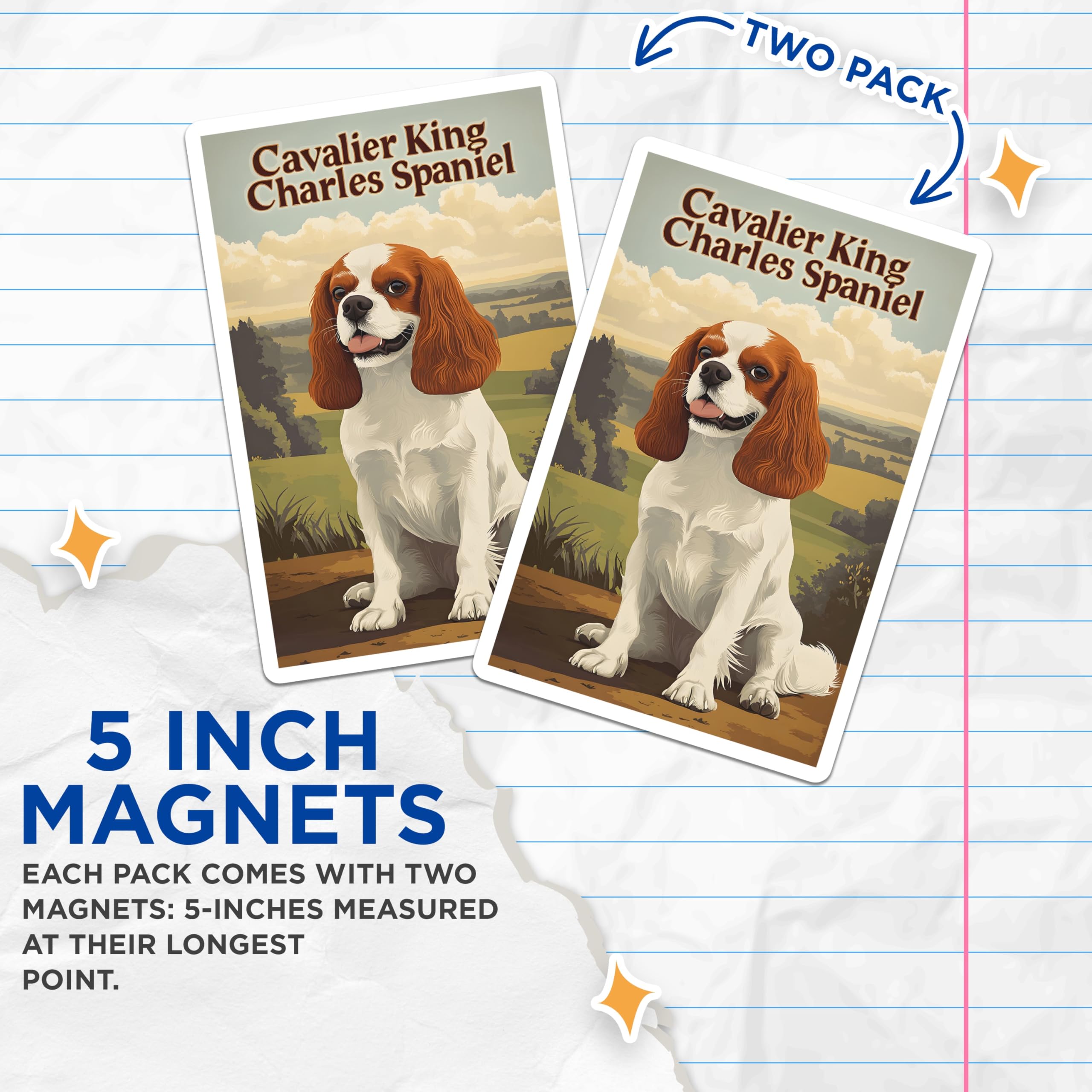 (2 Pack) Cavalier King Charles Spaniel Magnets - Blenheim Dog Owner Decor - Pet Portrait Art - Kennel Club Magnet - 5 Inches On Longest Side - Thick Durable Magnet - Made in USA - MAG21698