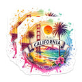 (2 Pack) California Stickers - Beach Sunset Stickers - Golden Gate Bridge Palm Trees Art - 5" On Longest Side - Sticks to Smooth Flat Surfaces - Made in USA - BMCS7024
