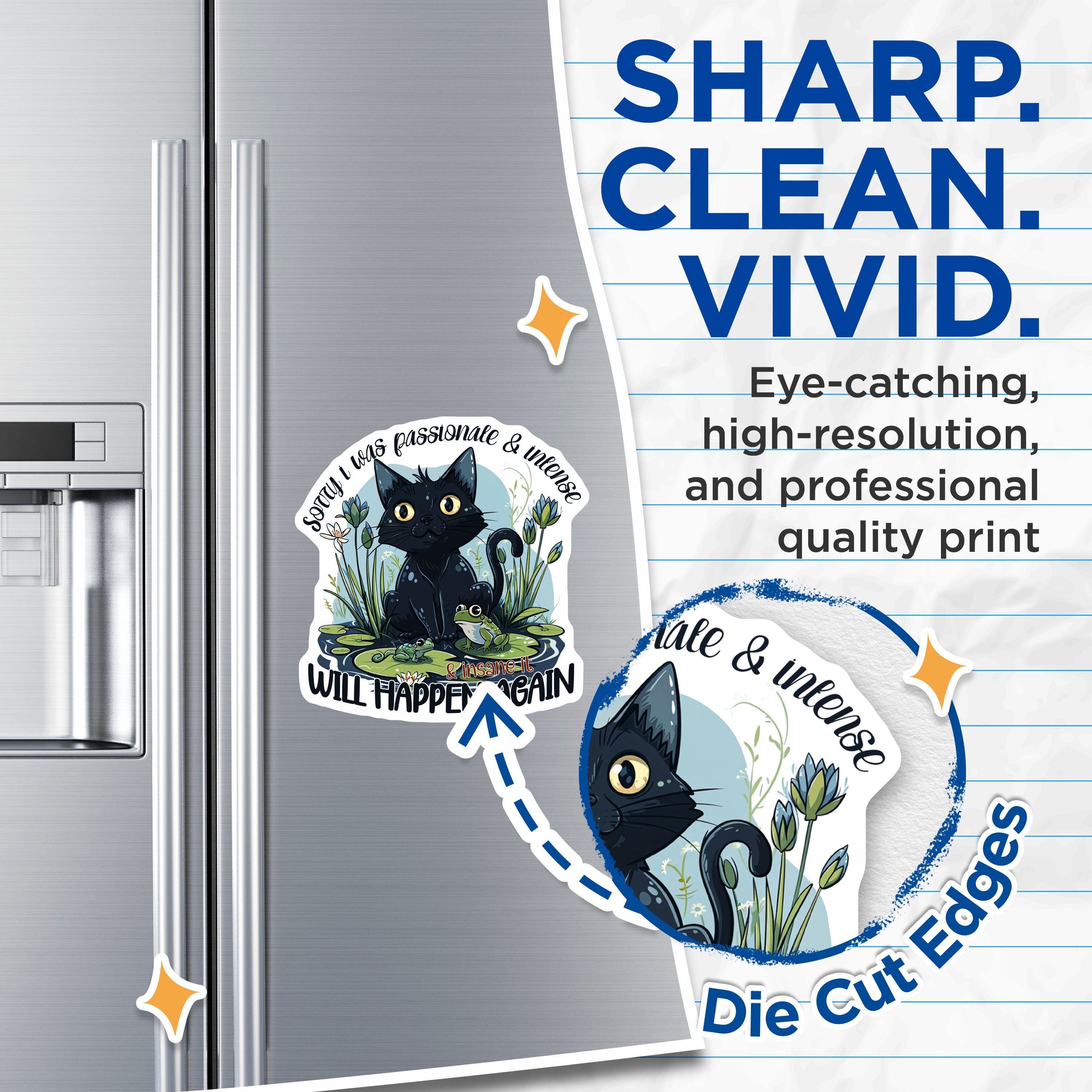 (2 Pack) Funny Black Cat Magnets - Sassy Feline Refrigerator Accent - Quirky Animal Quote Locker Decor - 5 Inches On Longest Side - Thick Durable Magnet - Made in USA - MAG39108