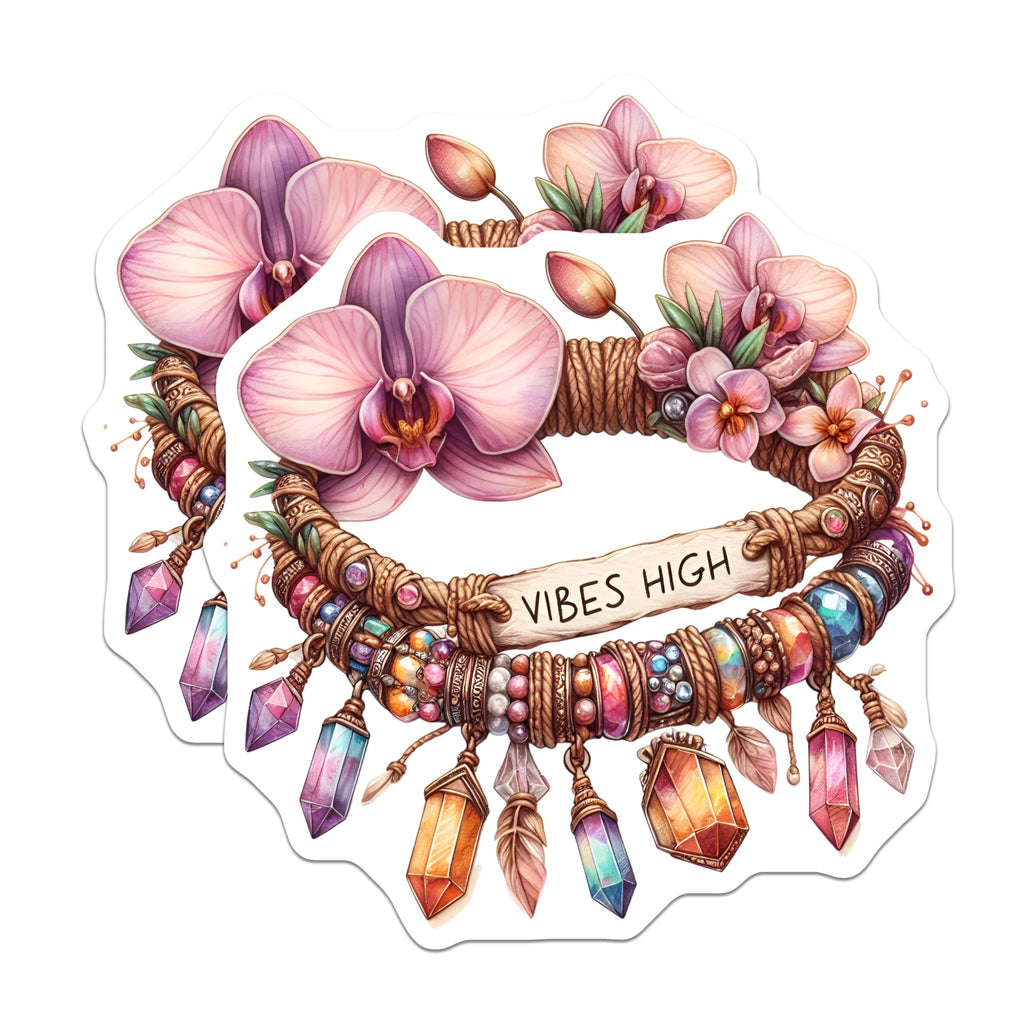 (2 Pack) Vibes High Boho Flower Stickers - Crystal Decal - Floral Jewelry Art Sticker - 5" On Longest Side - Sticks to Smooth Flat Surfaces - Made in USA - BMCS8838