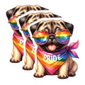 (3 Pack) Pug Pride Decals - Rainbow Heart Sunglasses - Laptop Decals - 3 Inches On Longest Side - Easy Peel & Apply - Made in USA - 3MCS6029
