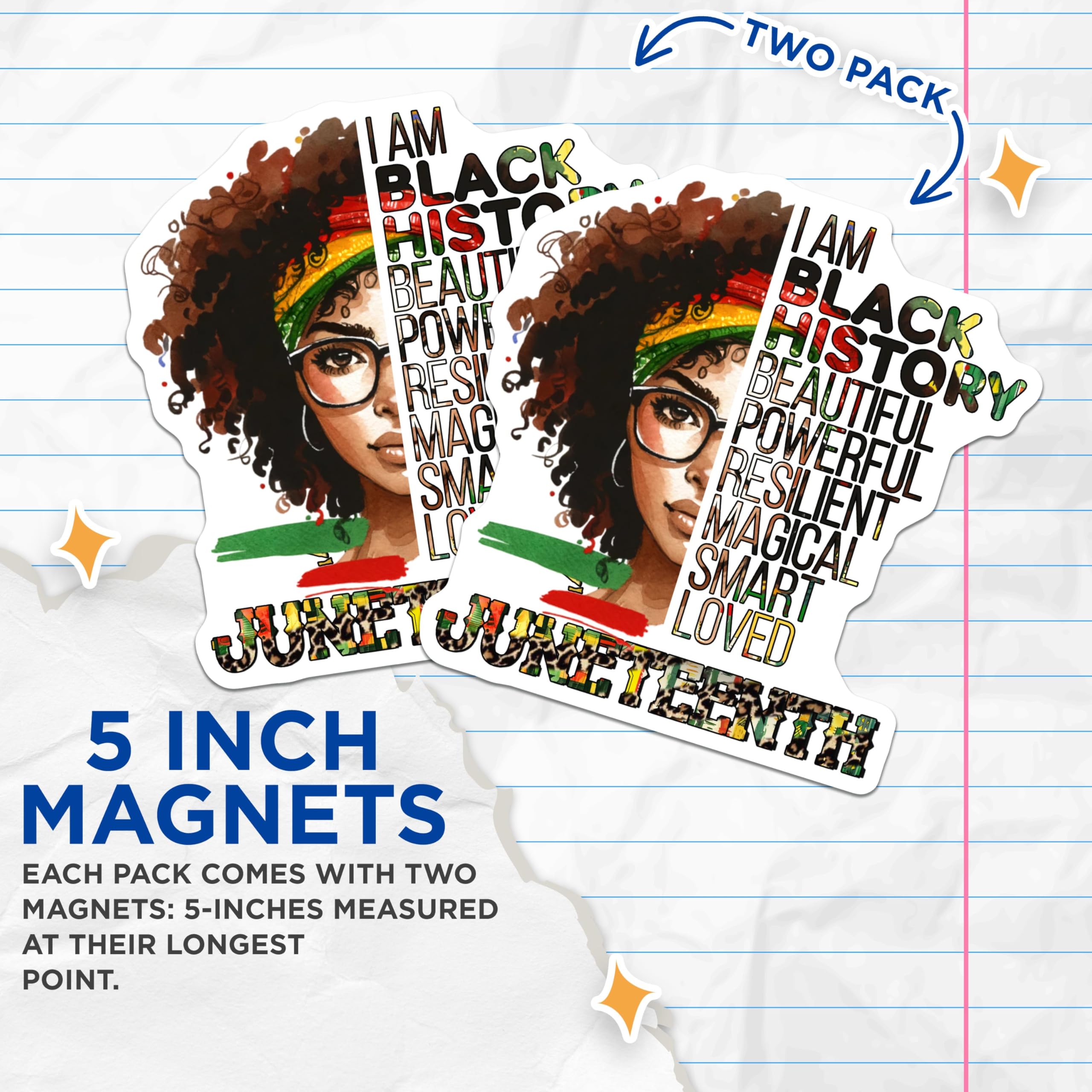 (2 Pack) I Am Black History Magnets - Beautiful Juneteenth - Powerful Art for Resilient and Magical People - 5" On Longest Side - for Cars, Fridges, Toolboxes - Made in USA - MAG7862