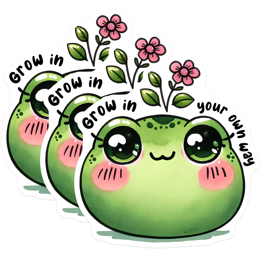 (3 Pack) Frog Decals - Grow in Your Own Way Decal - Cute Laptop Decals - 3 Inches On Longest Side - Easy Peel & Apply - Made in USA - 3MCS6284