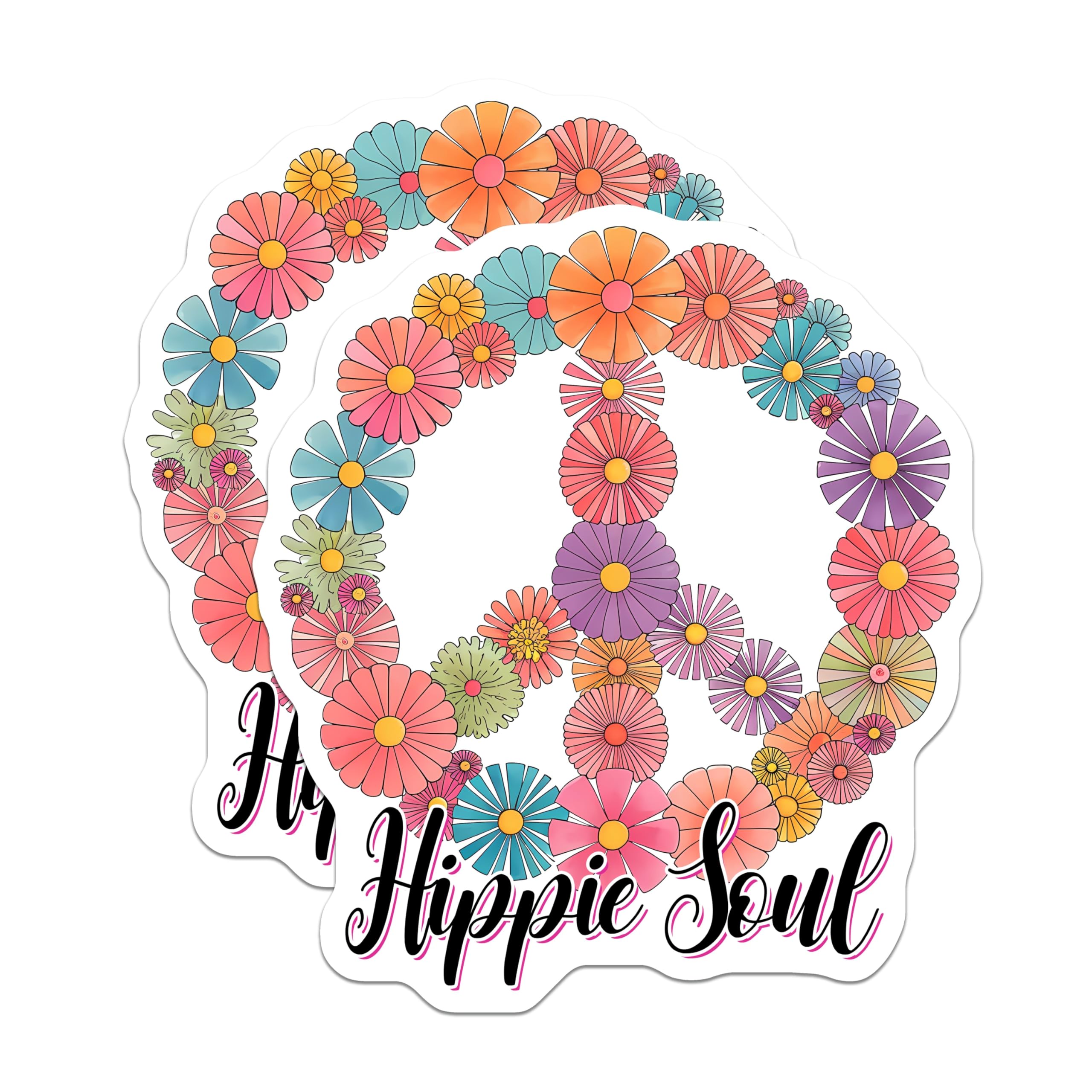 (2 Pack) Hippie Soul Magnets - Flower Peace Sign - Retro Colorful Magnets - 5" On Longest Side - Premium Magnet - for Cars, Refrigerators, Toolboxes, Lockers - Made in USA - MAG15074
