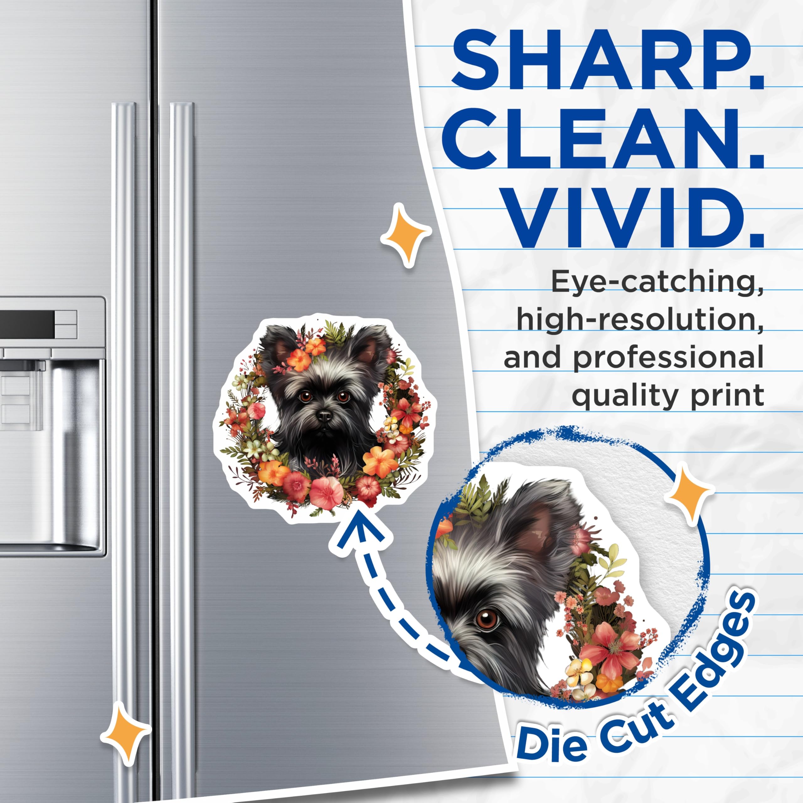(2 Pack) Yorkshire Terrier Magnets - Whimsical Floral Wreath Dog Lover Decor - Adorable Puppy Refrigerator Art - 5 Inches On Longest Side - Thick Durable Magnet - Made in USA - MAG24370