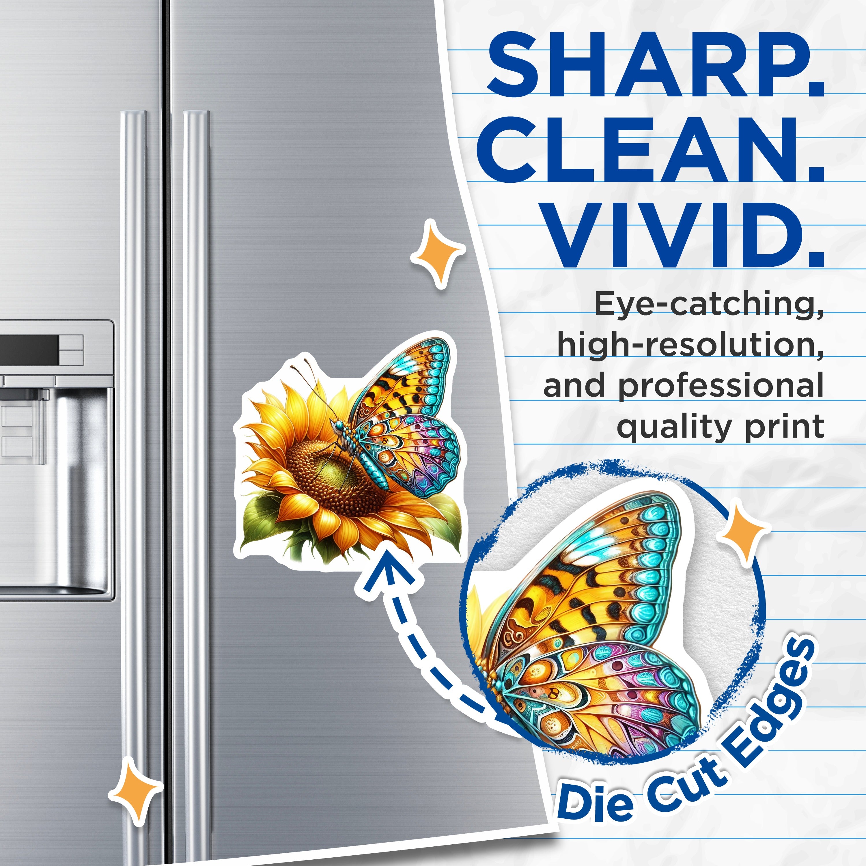 (2 Pack) Butterfly Sunflower Magnets - Vibrant Nature Fridge Decor - Boho Kitchen Locker Display - 5 Inches On Longest Side - Thick Durable Magnet - Made in USA - MAG39090