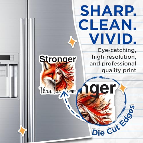 (2 Pack) Stronger Than The Storm Magnets Magnets - Inspiring Quote Magnet - Fox and Woman Art Decor - 5" On Longest Side - Made in USA - Sticks to Refrigerators & Metal Surfaces - MAG9247