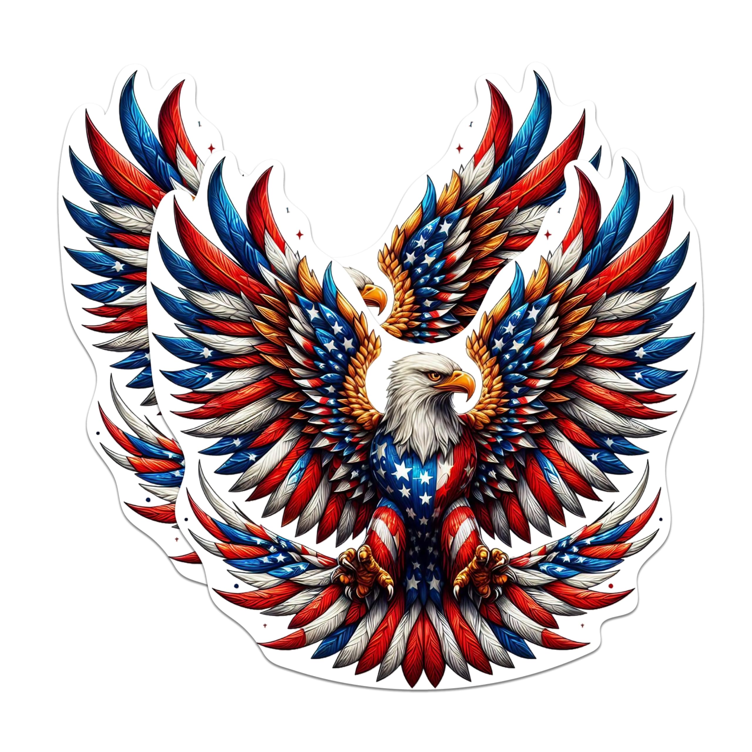 (2 Pack) Patriotic USA Flag Bald Eagle Screaming Eagle Magnets - USA Flag - 5 Inches On Longest Side - Premium Magnet - for Cars, Refrigerators, Toolboxes - Made in USA - MAG2110