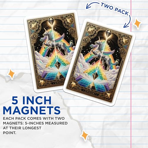 (2 Pack) Fantasy Art Magnet - Mystical Decor - Rainbow Unicorn - Magical Wall Art - Unicorn Home Decor - 5" On Longest Side - Sticks to Smooth Flat Surfaces - Made in USA - MAG10128
