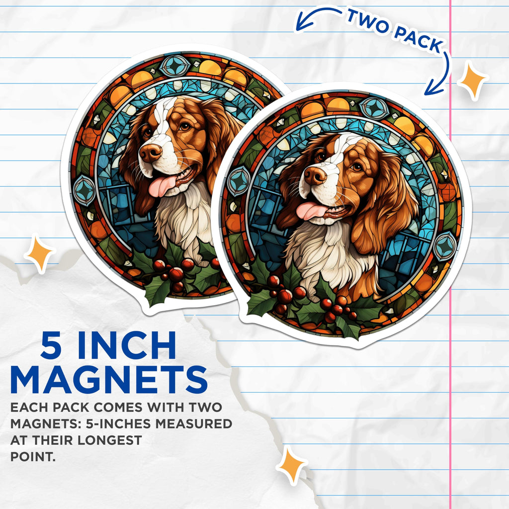 (2 Pack) Stained Glass Dog Magnets - Springer Spaniel Art - Christmas Fridge Decor - 5 Inches On Longest Side - Thick Durable Magnet - Made in USA - MAG26033