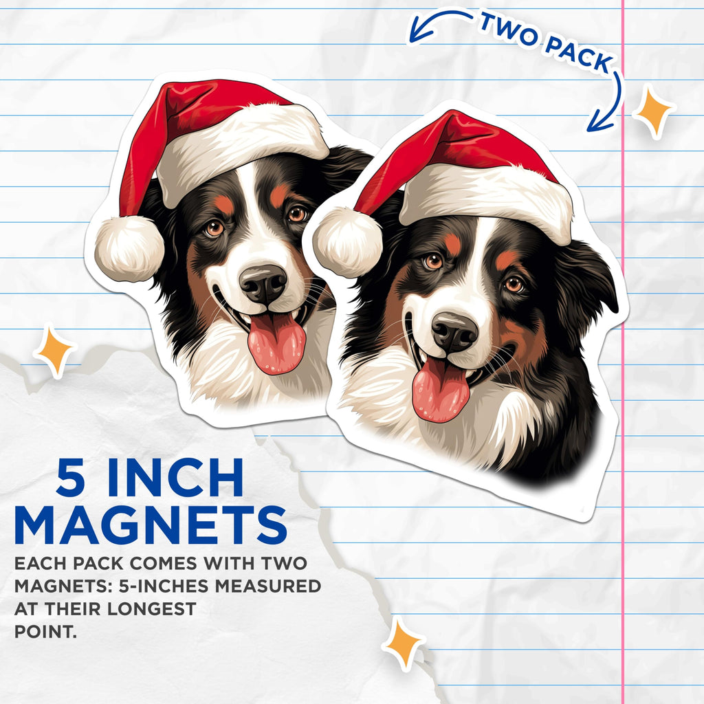(2 Pack) Bernese Mountain Dog Magnets - Christmas Dog Decor - Santa Hat Pet Art - 5 Inches On Longest Side - Thick Durable Magnet - Made in USA - MAG25166