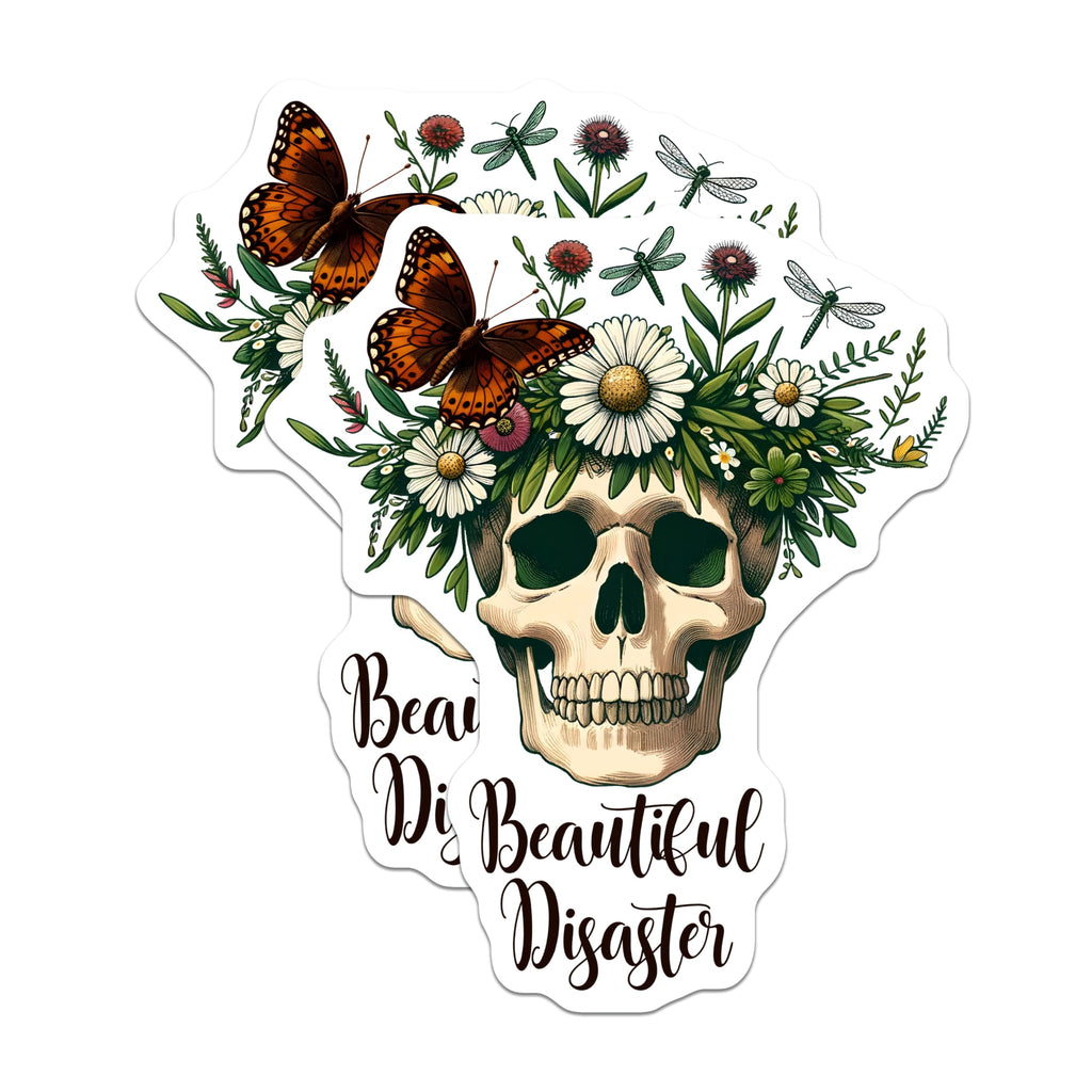 (2 Pack) Skull Floral Magnets - Butterfly Dragonfly - Gothic Home Decor - 5" On Longest Side - Premium Magnet - for Cars, Refrigerators, Toolboxes, Lockers - Made in USA - MAG15811