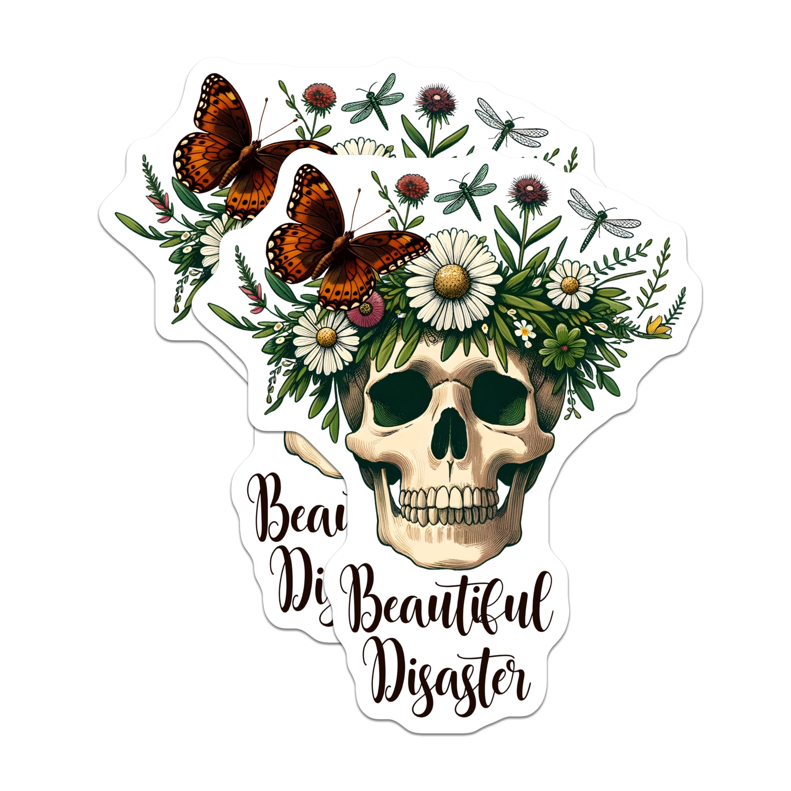 (2 Pack) Skull Floral Magnets - Butterfly Dragonfly - Gothic Home Decor - 5" On Longest Side - Premium Magnet - for Cars, Refrigerators, Toolboxes, Lockers - Made in USA - MAG15811