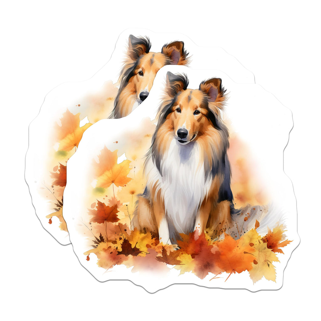 (2 Pack) Shetland Sheepdog Magnets - Autumn Leaves Dog Art - Sheltie Owner Decor - 5 Inches On Longest Side - Thick Durable Magnet - Made in USA - MAG30101
