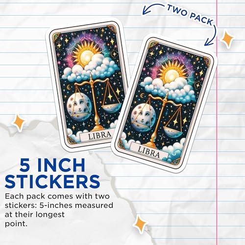(2 Pack) Libra Zodiac Stickers - Astrological Stickers - Horoscope Stickers for Zodiac Enthusiasts - 5" On Longest Side - Sticks to Smooth Flat Surfaces - Made in USA - BMCS5142