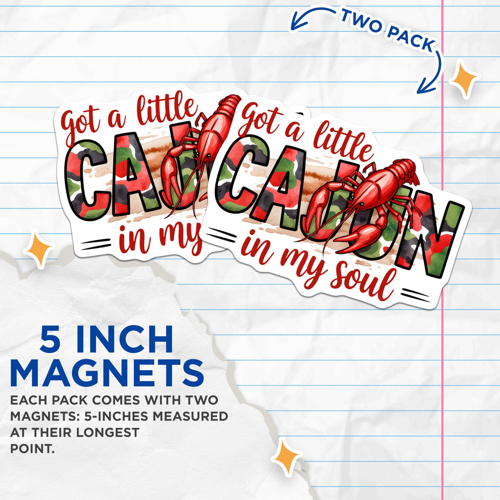 (2 Pack) Got A Little Cajun in My Soul Crawfish Magnets - Louisiana Pride Refrigerator Decor - Southern Foodie Kitchen Art - 5 Inches On Longest Side - Thick Durable Magnet - Made in USA - MAG24854