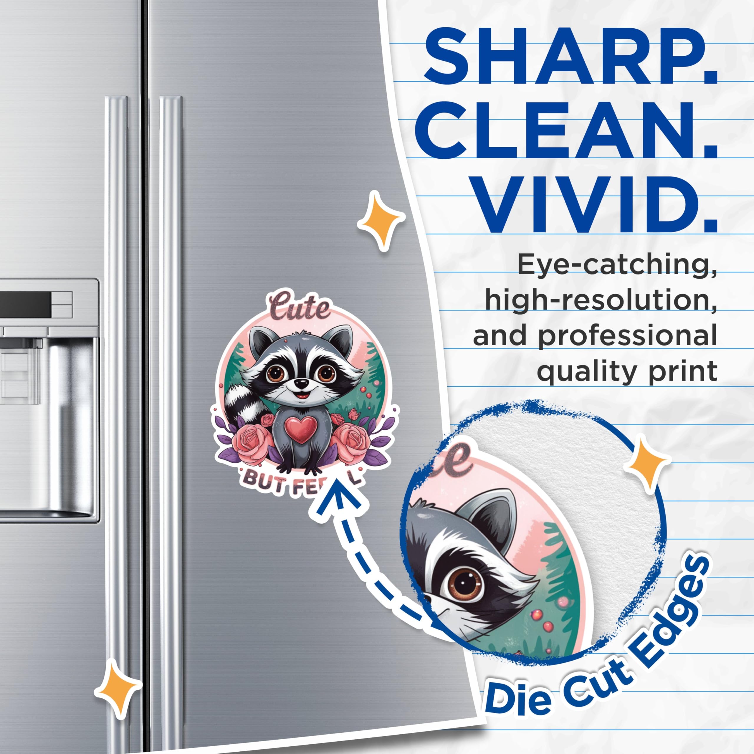 (2 Pack) Cute But Feral Magnets - Adorable Animal Magnets - Illustrated Raccoon Decor- 5" On Longest Side - for Fridges, Toolboxes, Cars - Made in USA - MAG2912
