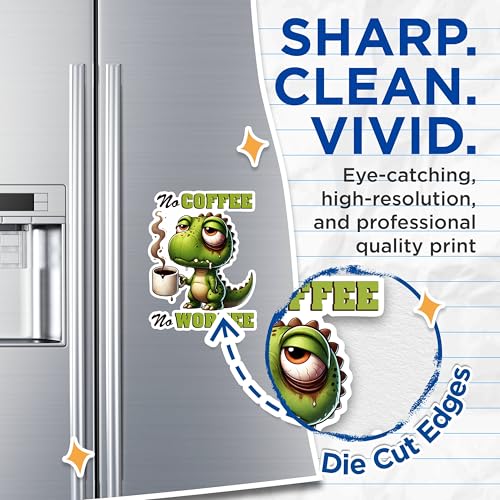 (2 Pack) No Coffee No Workee Magnets - Funny Dinosaur Magnets - Coffee Lover Decor Magnets - Office Humor Magnets- 5" On Longest Side - for Fridges, Toolboxes, Cars - Made in USA - MAG2772