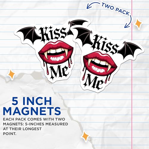 (2 Pack) Vampire Kiss Me Magnets - Gothic Vampire Art - Halloween Decor - Vampire Lips with Fangs - Spooky Decor Magnets - 5" On Longest Side - for Cars, Fridges, Toolboxes - Made in USA - MAG7093