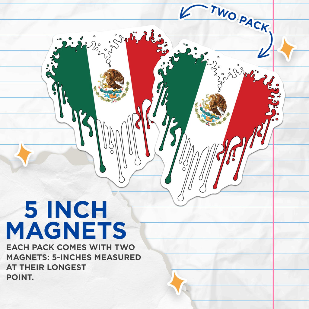 (2 Pack) Melting Mexican Flag Heart Magnets - Mexico Patriotism Magnets - Cultural Fridge Decor - 5 Inches On Longest Side - Thick Durable Magnet - Made in USA - MAG19283