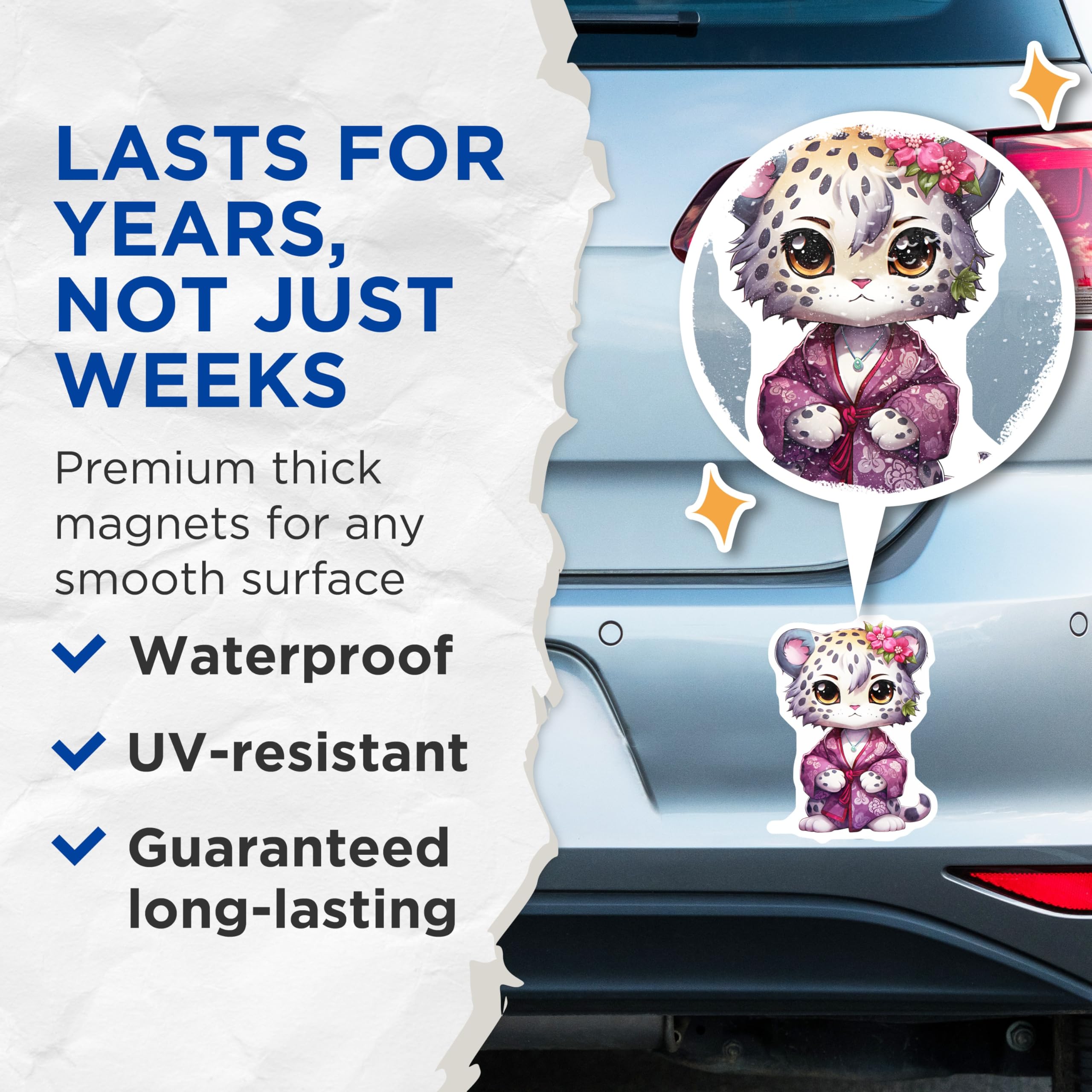 (2 Pack) Snow Leopard Magnets - Cute Animal Artwork - Fridge Decoration - 5" On Longest Side - Premium Magnet - for Cars, Refrigerators, Toolboxes, Lockers - Made in USA - MAG16891