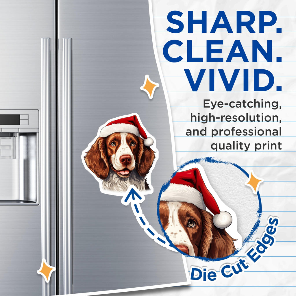 (2 Pack) Springer Spaniel Christmas Magnets - Dog Lover Holiday Magnet - Santa Hat Pet Decor - 5 Inches On Longest Side - Thick Durable Magnet - Made in USA - MAG26884
