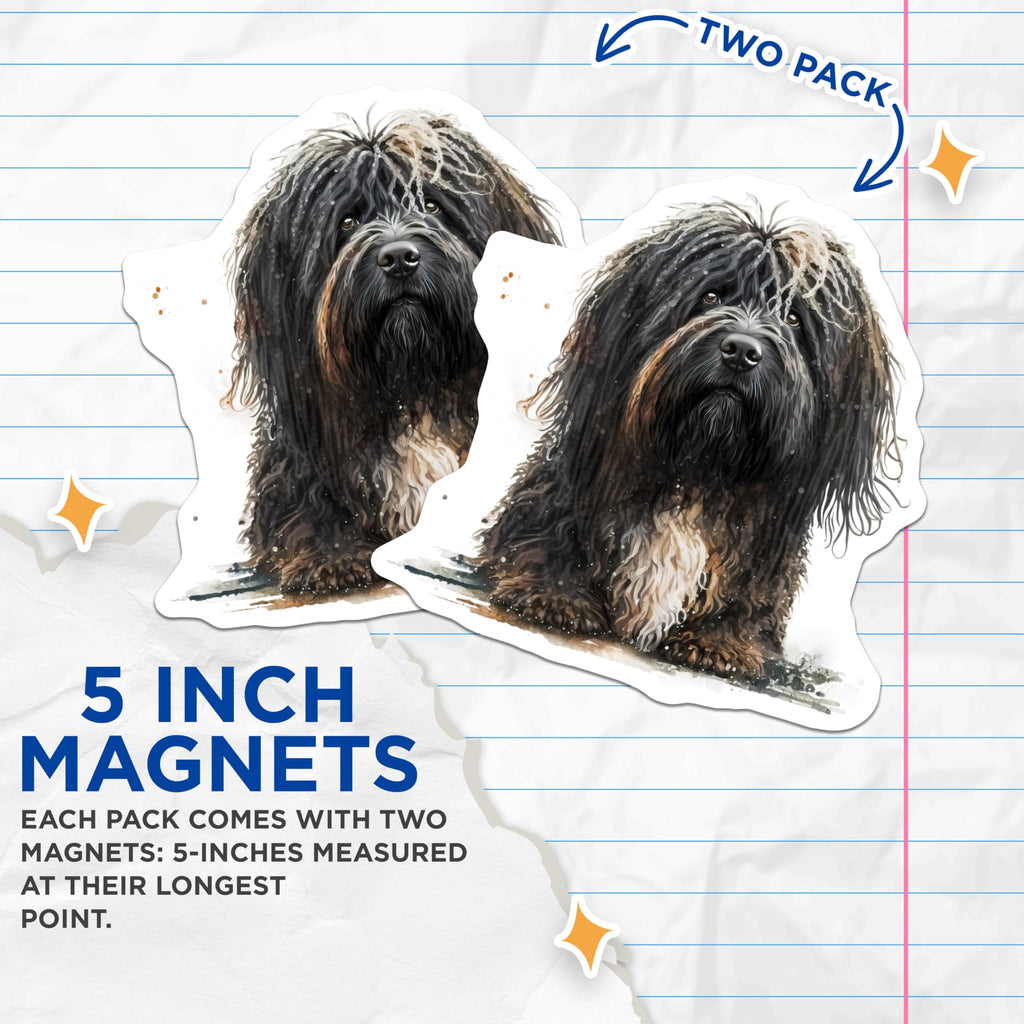 (2 Pack) Watercolor Shaggy Dog Magnets - Pet Lover Fridge Decor - Animal Art Accent - 5 Inches On Longest Side - Thick Durable Magnet - Made in USA - MAG27482