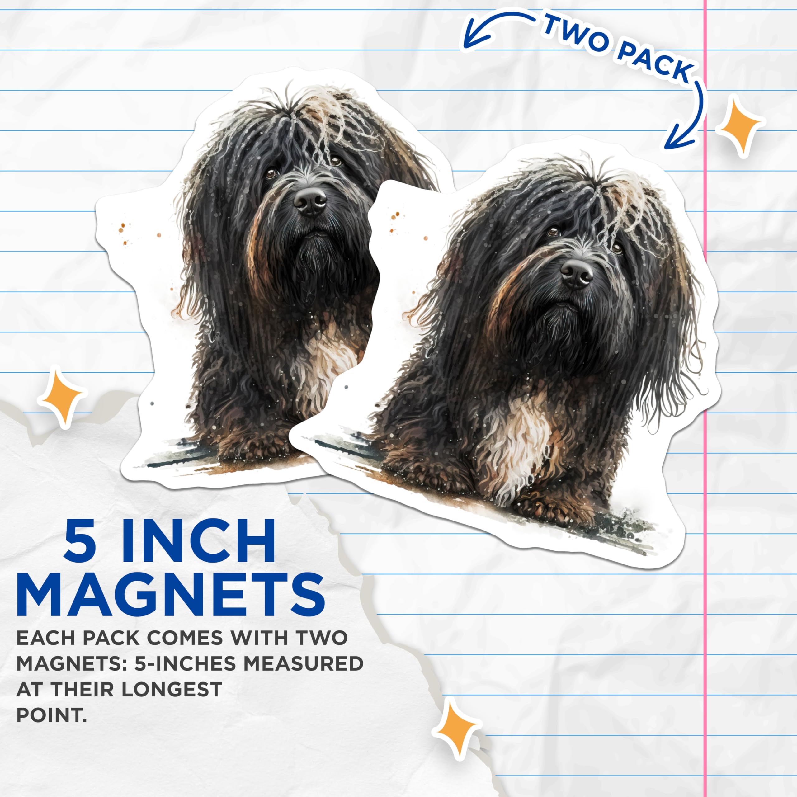 (2 Pack) Watercolor Shaggy Dog Magnets - Pet Lover Fridge Decor - Animal Art Accent - 5 Inches On Longest Side - Thick Durable Magnet - Made in USA - MAG27482