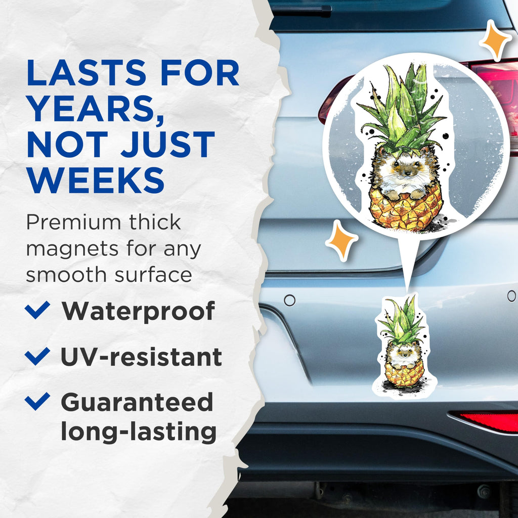 (2 Pack) Hedgehog Pineapple Magnets - Cute Animal Decor - Fridge Locker Magnets - 5" On Longest Side - Premium Magnet - for Cars, Refrigerators, Toolboxes, Lockers - Made in USA - MAG16785