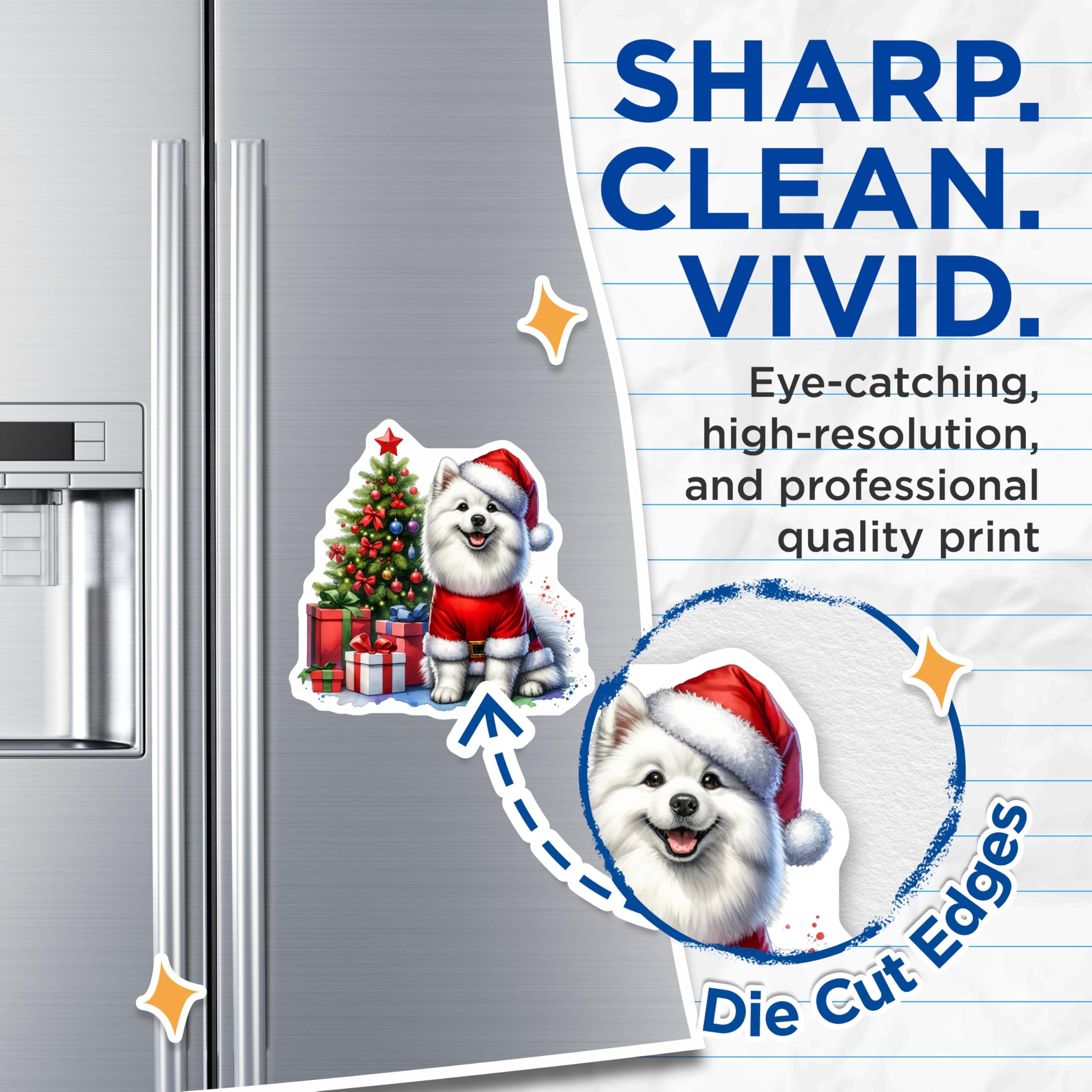 (2 Pack) Santa Dog Magnets - Christmas Puppy Holiday Decor - Fluffy Dog Lover Fridge Magnets - 5 Inches On Longest Side - Thick Durable Magnet - Made in USA - MAG25557