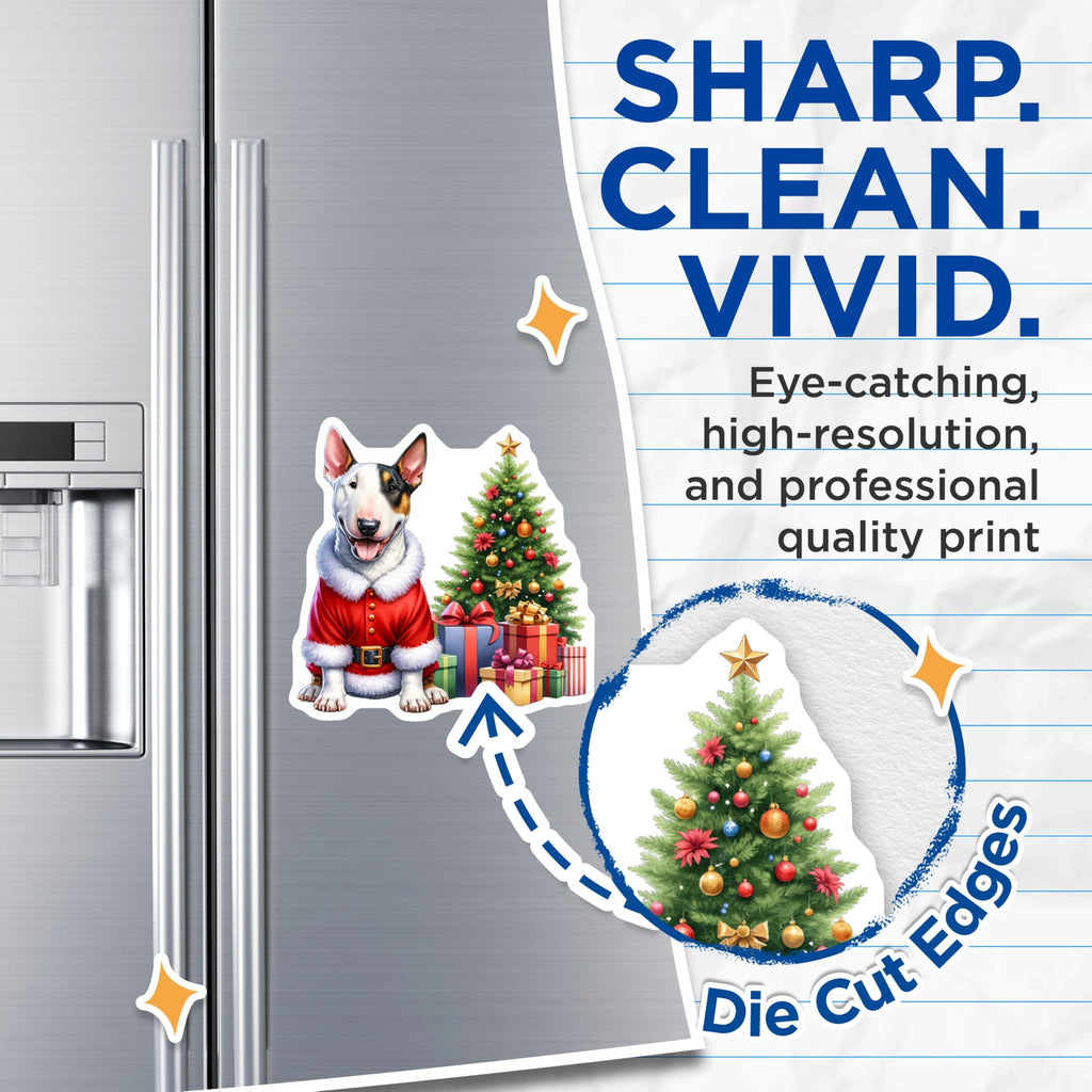 (2 Pack) Bull Terrier Santa Magnets - Christmas Dog Decor - Holiday Pet Lover Gift - 5 Inches On Longest Side - Thick Durable Magnet - Made in USA - MAG26728