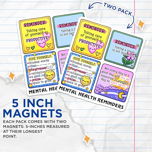 (2 Pack) Mental Health Reminder Magnets - Motivational Quotes - Positive Affirmations - Self Care Decor for Office - 5" On Longest Side - for Cars, Fridges, Toolboxes - Made in USA - MAG8320