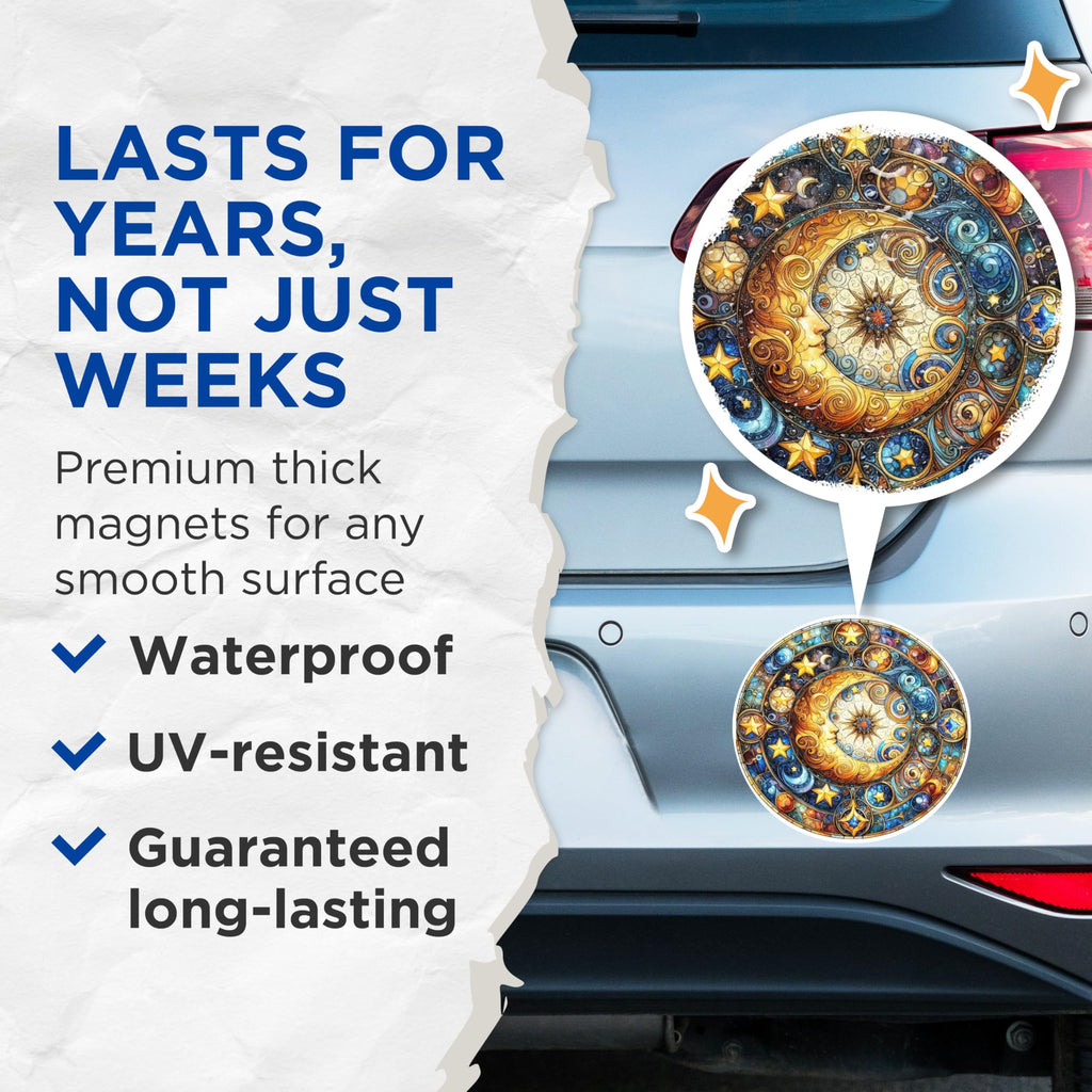 (2 Pack) Celestial Moon Magnets - Astrological Celestial Solar System - 5 Inches On Longest Side - Premium Magnet - for Cars, Refrigerators, Toolboxes - Made in USA - MAG2132