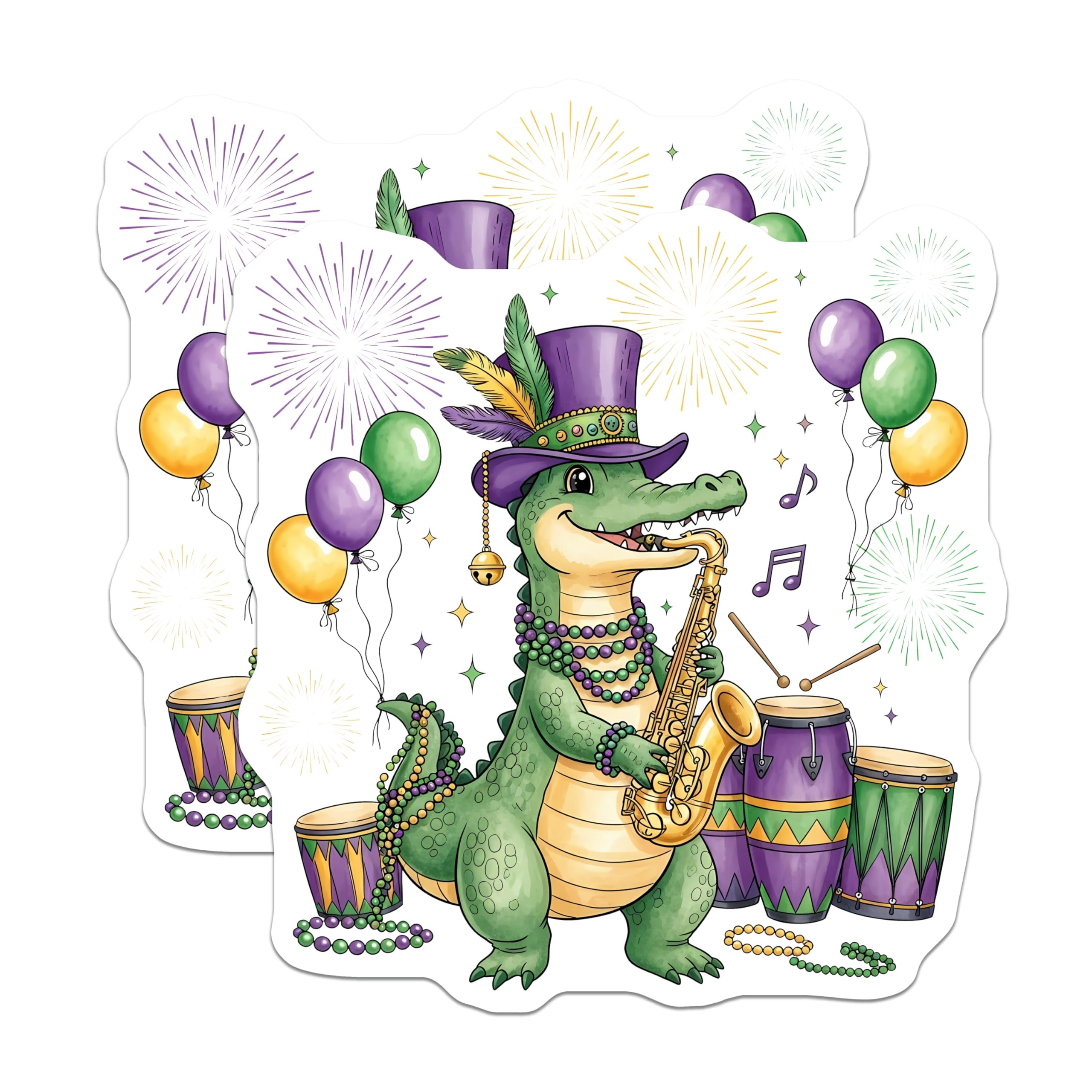 (2 Pack) Mardi Gras Magnets - Alligator Saxophone - New Orleans Decor - 5" On Longest Side - Premium Magnet - for Cars, Refrigerators, Toolboxes, Lockers - Made in USA - MAG14825
